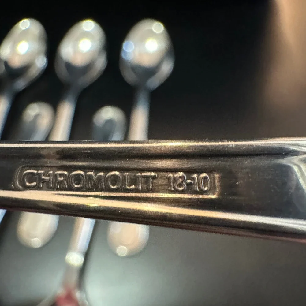Chromolit Demitasse Spoons 18-10 Stainless Steel Silver Fiddle Set of 11 4.5